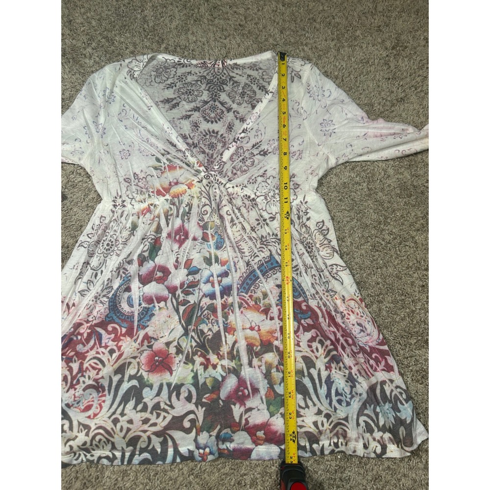 Y2K Babydoll Sheer Women's Floral Print V Neck‎ Long Sleeve Boho Tunic Top M - Picture 4 of 5